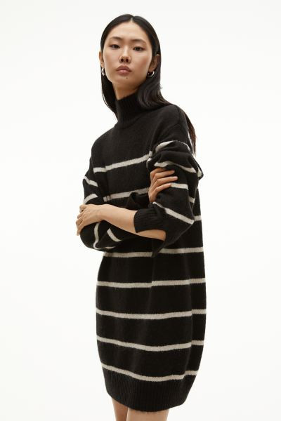 Mock-turtleneck Dress - Black/striped - Ladies | H&M US | H&M (US + CA)