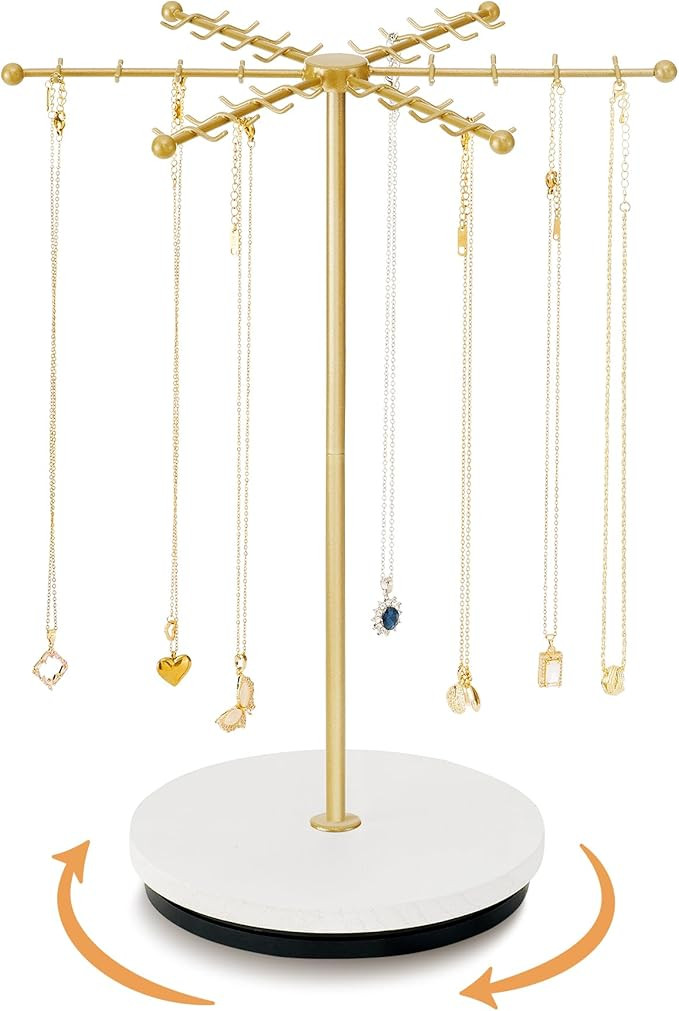 Necklace Holder Jewelry Stand, Rotating Necklace Holder Organizer with 48 Hooks for Necklace Earr... | Amazon (US)