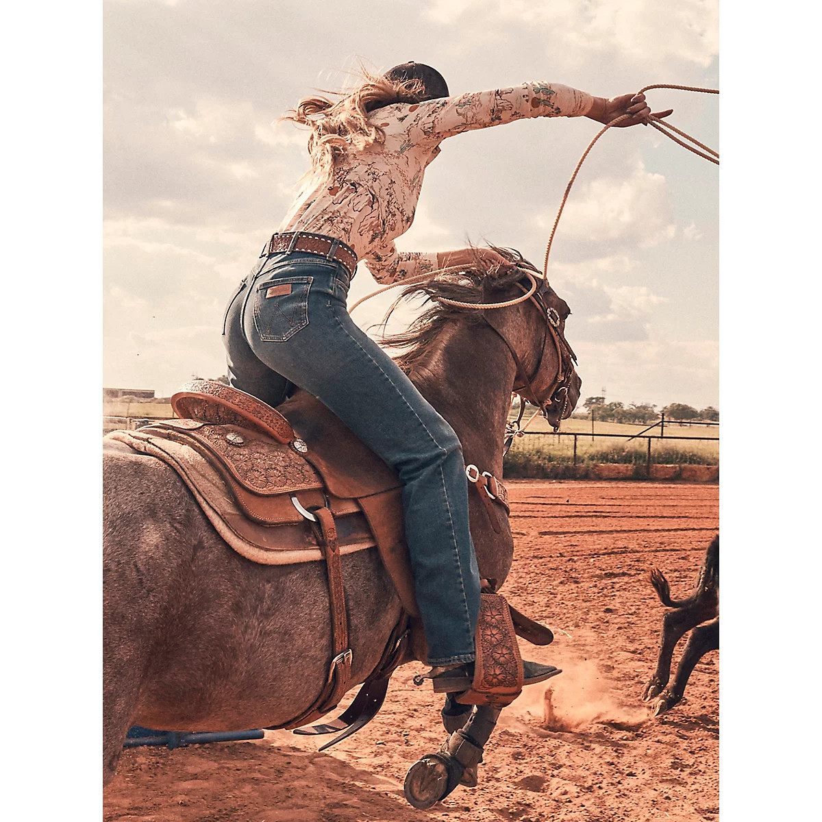 Women's High Rise Skylar Relaxed Bootcut Wrangler Riding Jean in Lena | Wrangler
