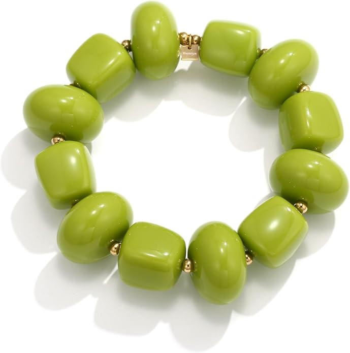 Chunky Resin Beaded Bracelet for Women 14K Gold‑Plated Stainless Steel Stretch Bracelet Boho St... | Amazon (US)