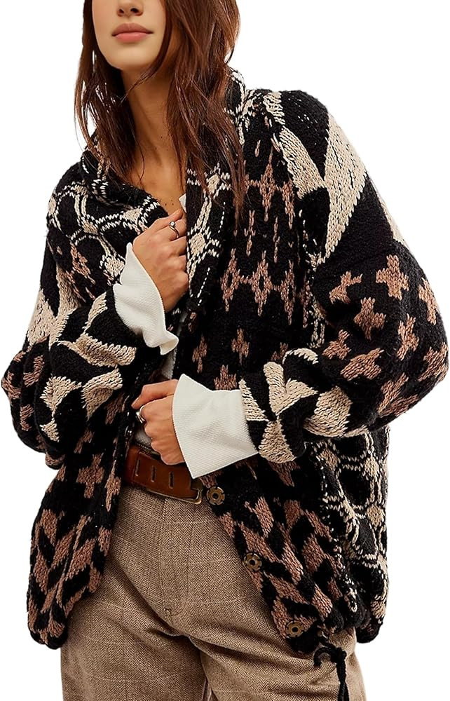 SKIKYAN Women Fall Sweater Cardigans Graphic Button Down Collar Knitwear Long Sleeve Oversized Y2... | Amazon (US)