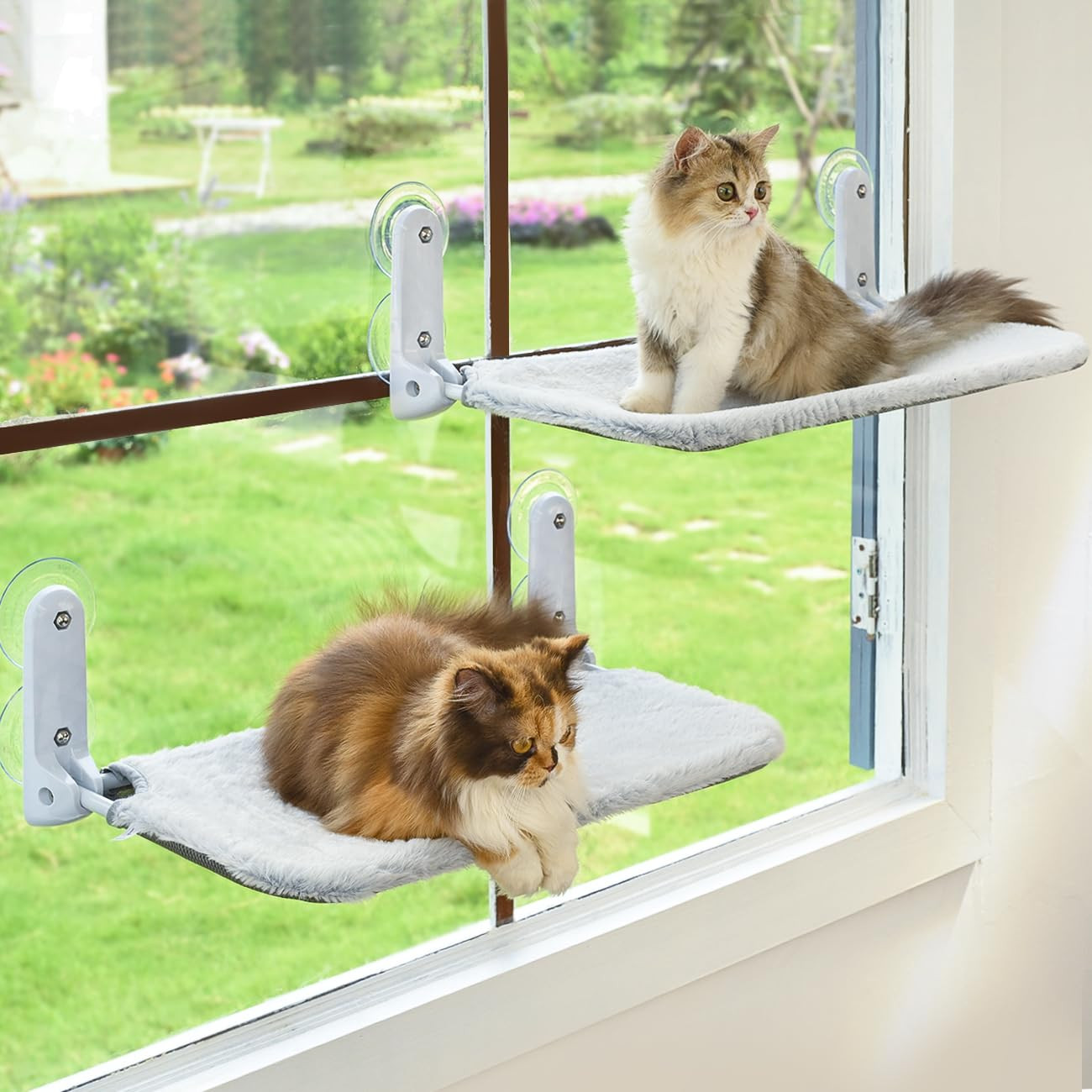 2PC Cat Window Perch Cordless Foldable Cat Hammock Bed for Window with Metal Frame and Reversible... | Amazon (US)