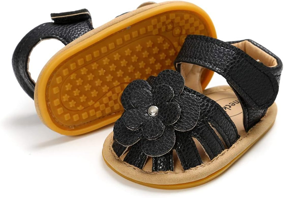 Meckior Baby Toddler Infant Girls PU Leather Soft Closed Toe Summer Sandals Flower Princess Flat ... | Amazon (US)