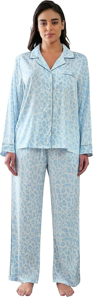 Womens Silk Satin Pajamas Set Button Down 2 Piece Pjs Long Sleeve Oversized Sleepwear with Pocket... | Amazon (US)