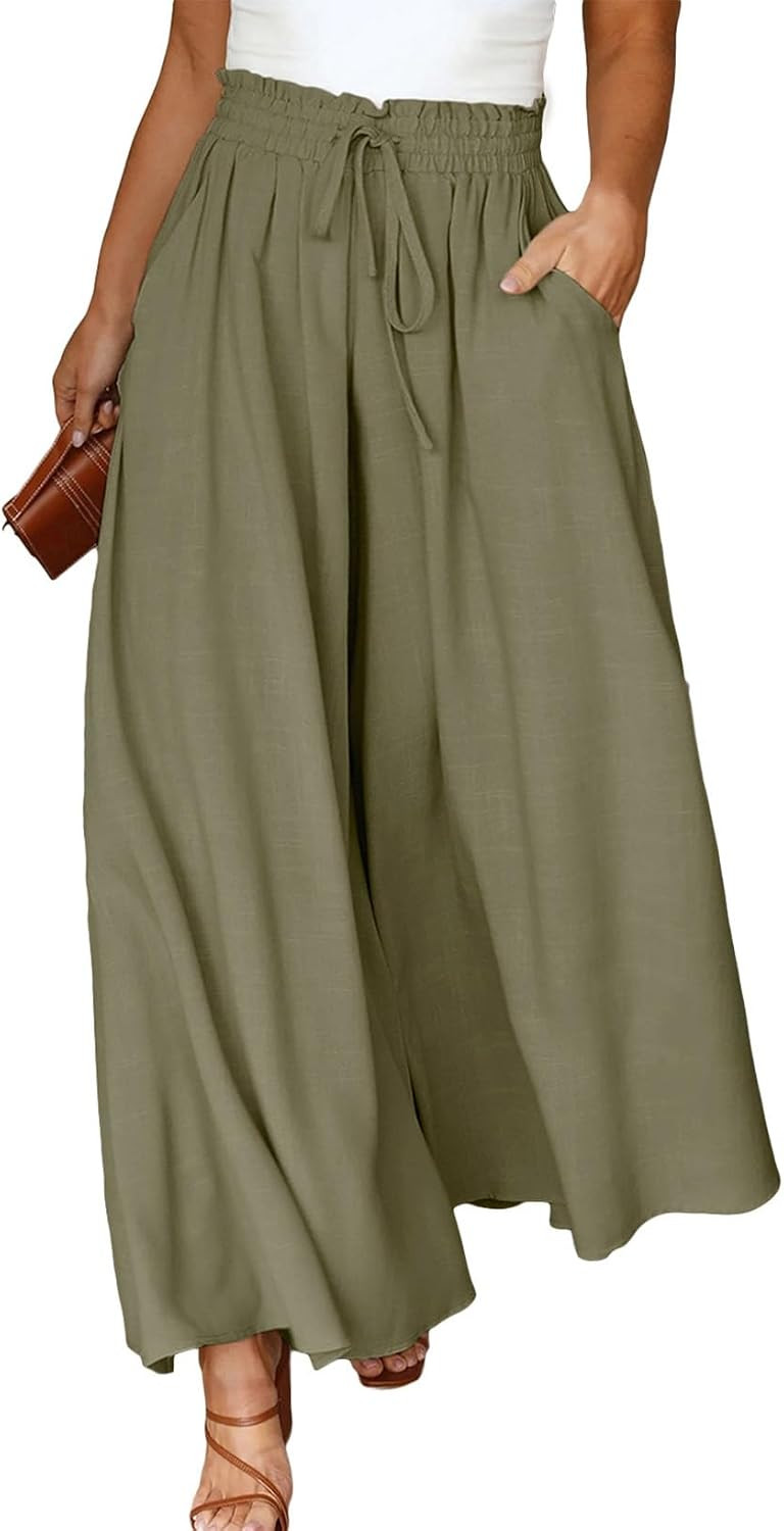 Eytino Womens Plus Size Wide Leg Pants Casual Elastic High Waist Flowy Pants Drawstring Palazzo Pants with Pockets(1X-5X) | Amazon (US)