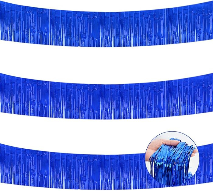 BEISHIDA 3 Packs Metallic Foil Fringe Garland Blue Wall Hanging Tinsel Fringe Banners for Valenti... | Amazon (US)