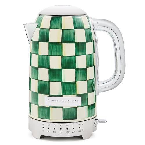 MACKENZIE-CHILDS Electric Kettle, Stainless-Steel Tea Kettle, Green-and-White Emerald Check | Amazon (US)
