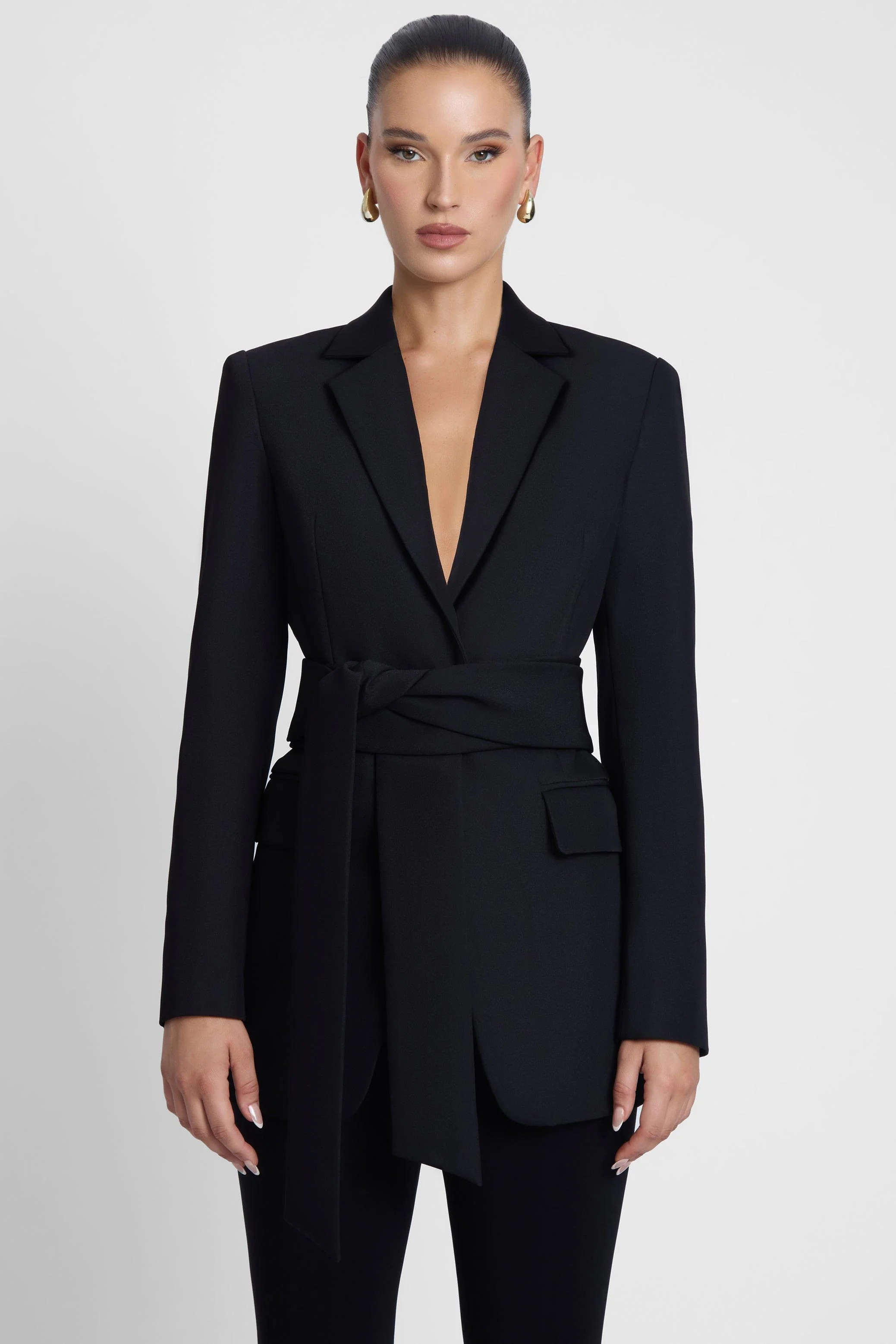 Classic Column Tailored Belted Blazer - Black | LEAU (US)