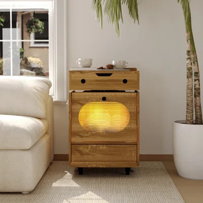 Robot-Shaped Wood End Table - 360° Rotating Storage Chest, 3-Color LED Lights & Lockable Rolling Wheels | Wayfair North America