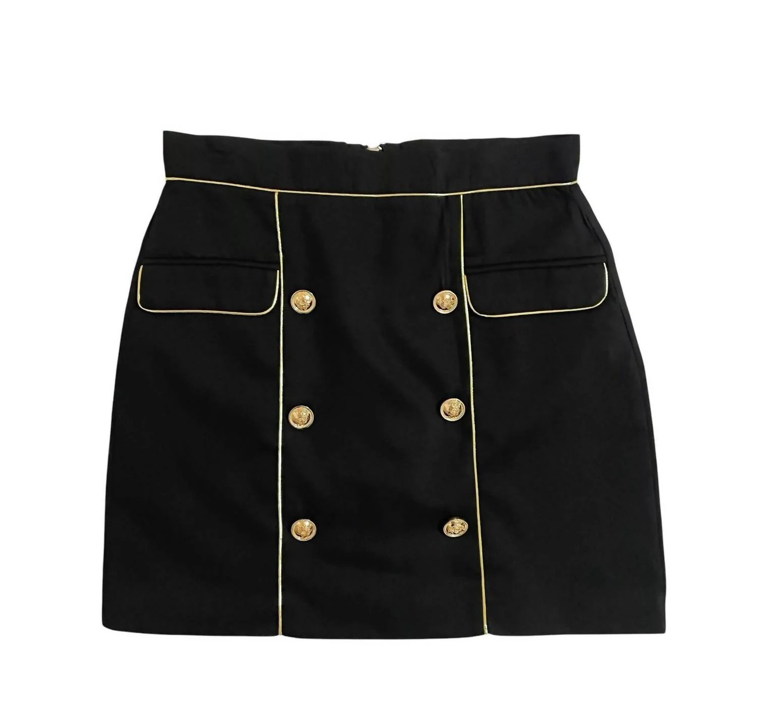 Women's Mini Skirt With Gold Trim And Buttons In Black | Shop Simon