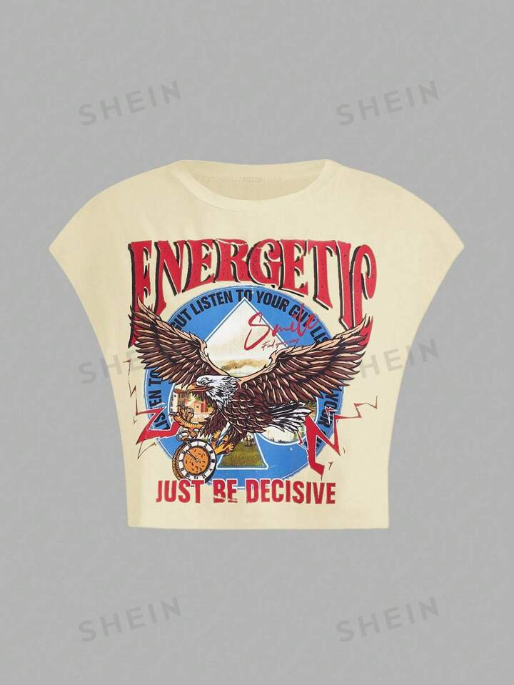 SHEIN EZwear Eagle & Letter Graphic Batwing Sleeve Crop Tee | SHEIN