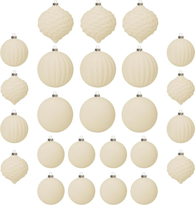KI Store Velvet Christmas Balls Cream White 25pcs Flocked Christmas Tree Ornaments Assortment for... | Amazon (US)