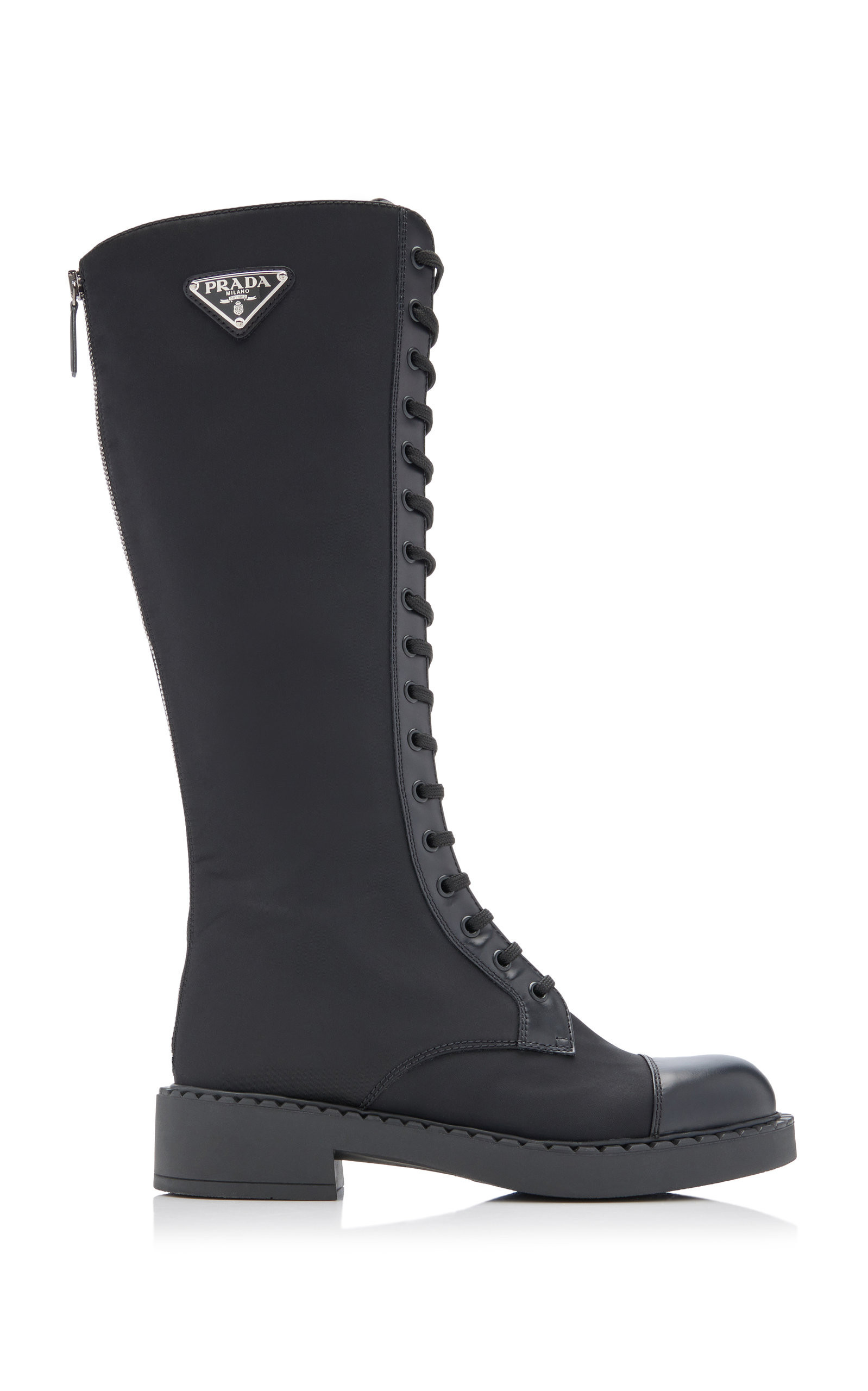 Prada - Leather-Trimmed Nylon Lace-Up Knee Boots - Black - IT 38.5 - Moda Operandi | Moda Operandi (Global)