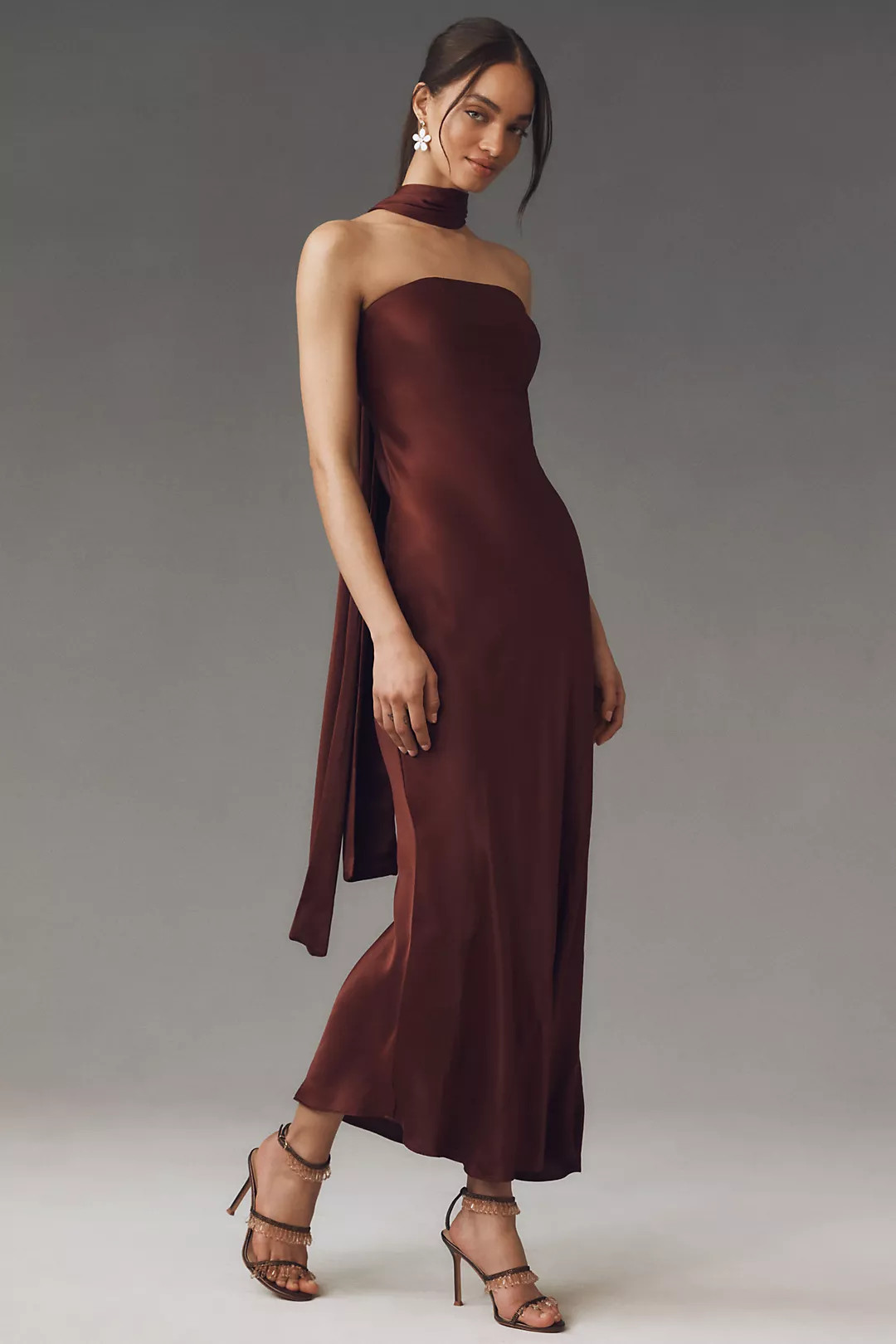 BHLDN Leah Strapless Satin Scarf Slip Midi Dress | Anthropologie (US)