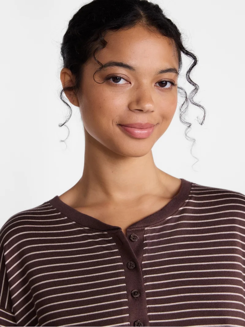 Joyspun Women's Cozy Lounge Collection Hacci Long Sleeve Henley Sleep Top, Sizes XS to 3X | Walmart (US)