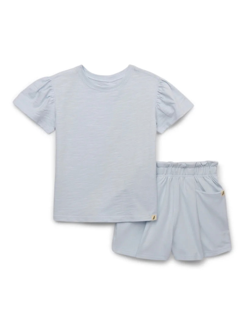 easy-peasy Toddler Girls Organic Cotton Essential Soft Seam Tee & Shorts Set, 2-Piece, Sizes 18M-... | Walmart (US)
