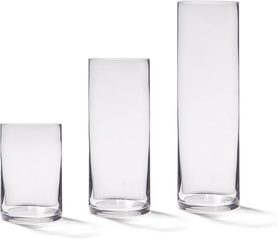 Set of 3 Glass Cylinder Vases for Centerpieces 6, 9, 10.5 Inch Tall, 3.5" Wide - Clear Glass Flow... | Amazon (US)