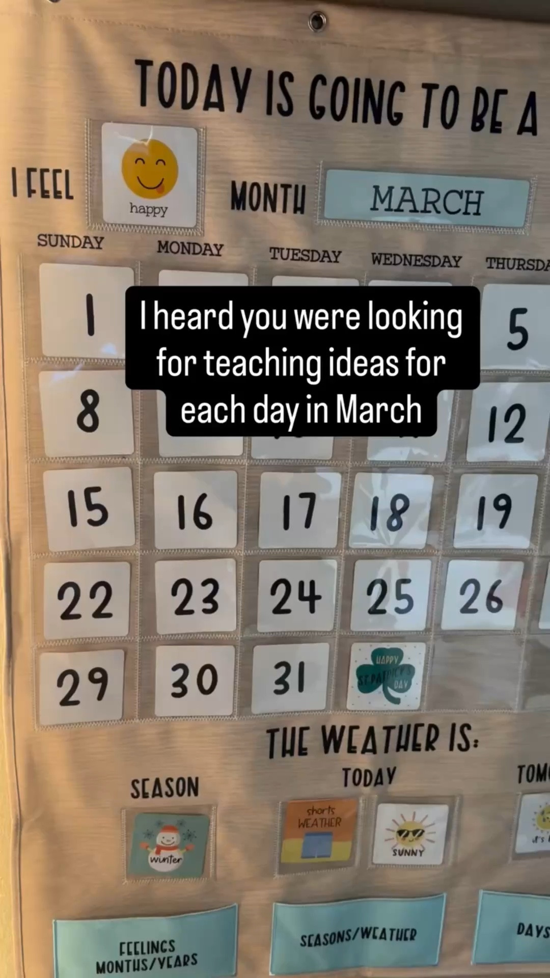 March holidays to learn about!

I’ll also be observing Endometriosis Awareness Month, Blo0d Disorders Month, and a some fun observance days in March, like Flapjack Day on March 7th. 

✨Save this list so you don’t lose it! 

Featuring our circle time daily pocket chart calendar! We loveee this calendar for preschool homeschool and use it every day. My favorite part is reading the phrase “today is going to be a GOOD DAY!” together as a family every morning. 💞


holidays in march | teacher tips | homeschool topics | learn something new today | st patricks day | march madness

#LTKspring #LTKKids #LTKSeasonal