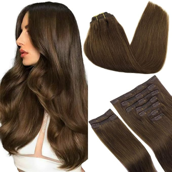 GOO GOO Clip-in Hair Extensions for Women, Soft & Natural, Handmade Real Human Hair Extensions, C... | Amazon (US)