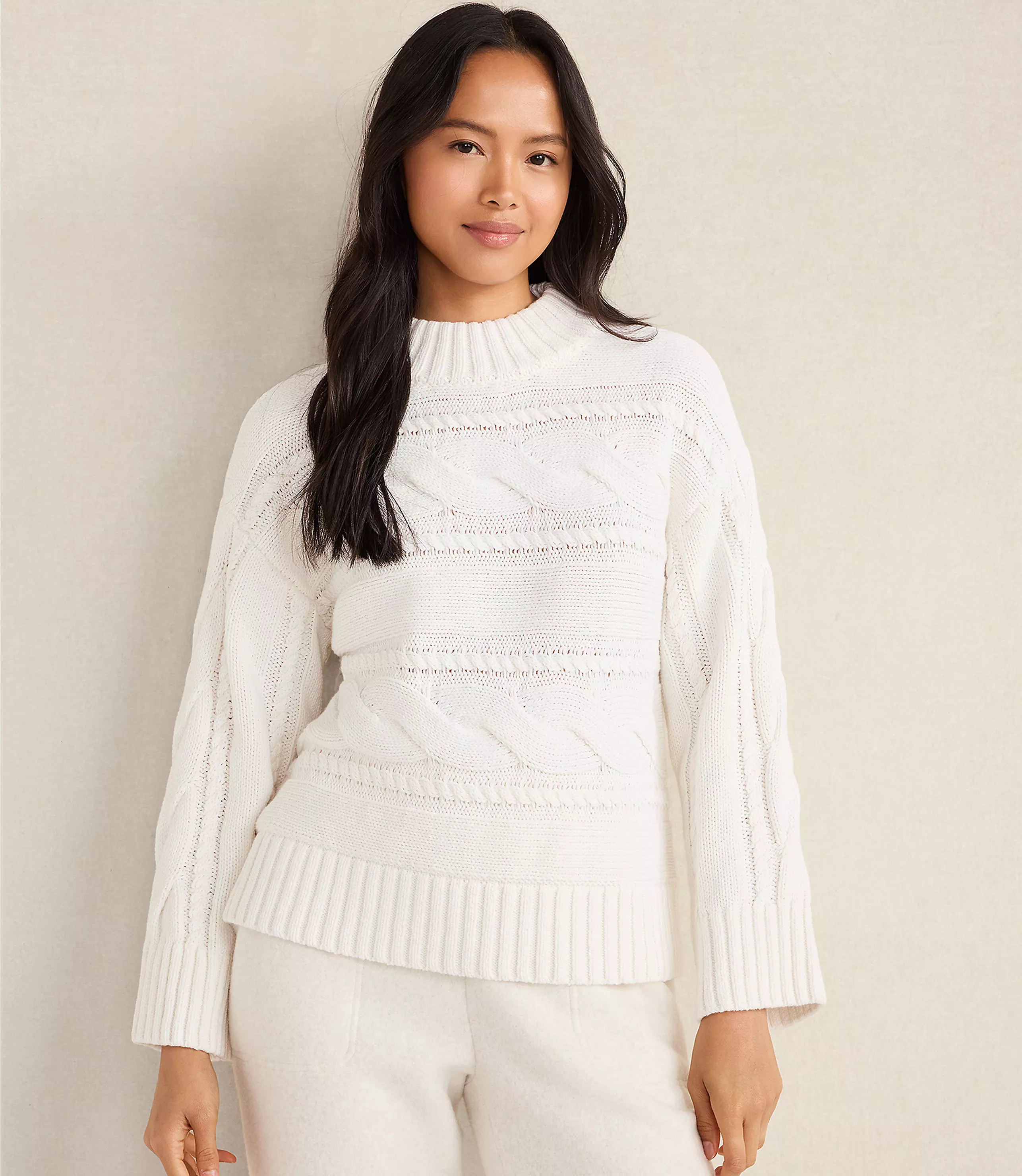 Haven Well Within Cotton Blend Horizontal Cable Sweater | LOFT