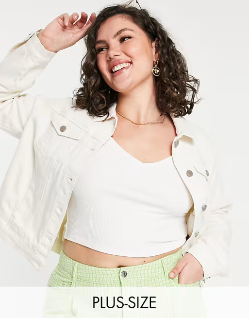 Simply Be western denim jacket in ecru | ASOS (Global)