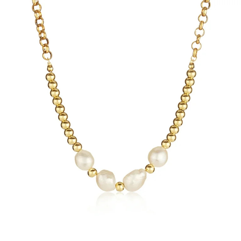 Freshwater Pearl Gold Plated Stainless Steel Rolo Chain Necklace | Walmart (US)