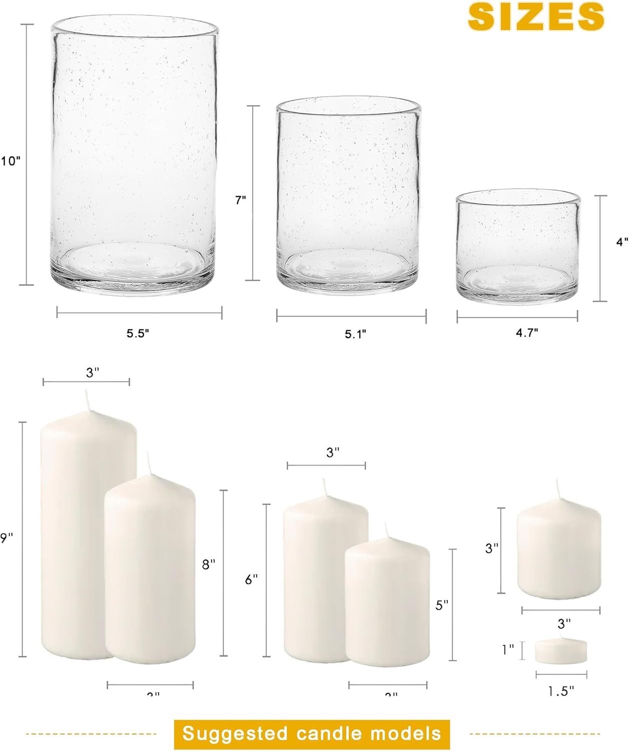 Amazon.com: ARIAMOTION Hurricane Candle Holders for Pillar Hand Blown Glass Cylinder Vases Table ... | Amazon (US)