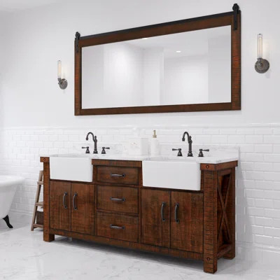 Paisley 72 In. Double Sink Carrara White Marble Countertop Vanity In Rustic Sienna With Mirror | Wayfair North America