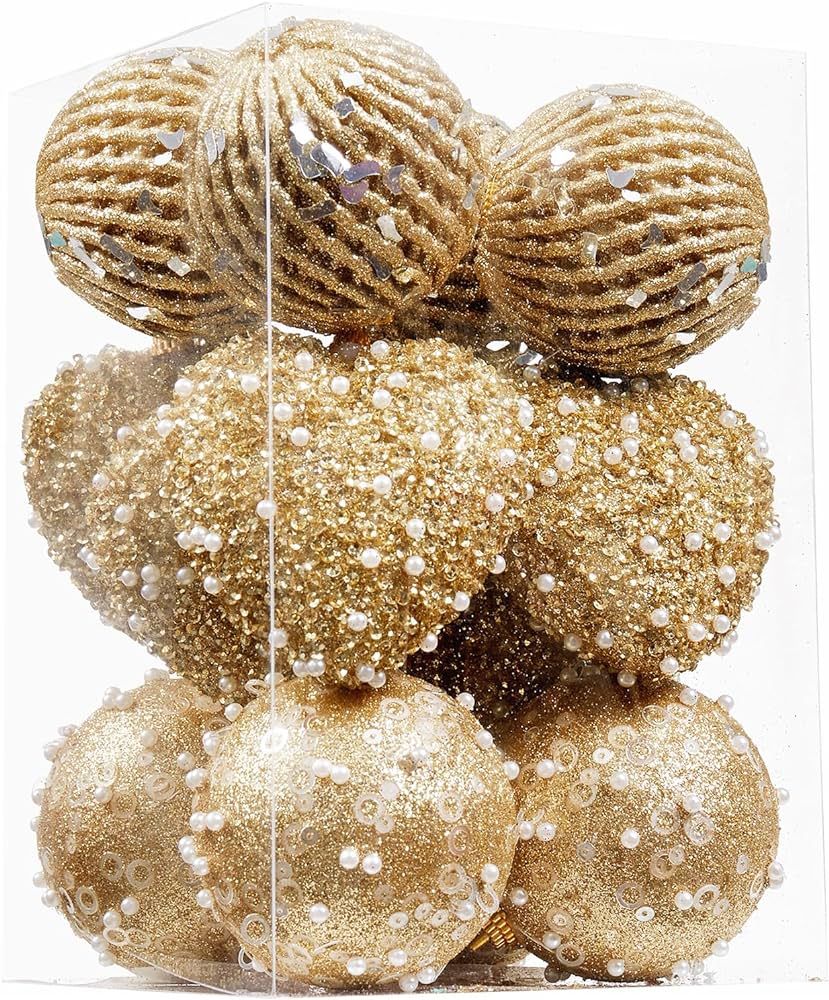 ChrisWish 14PCS Gold Heart Ornaments&Christmas Ball Ornaments, Christmas Ball Decorations Shatter... | Amazon (US)