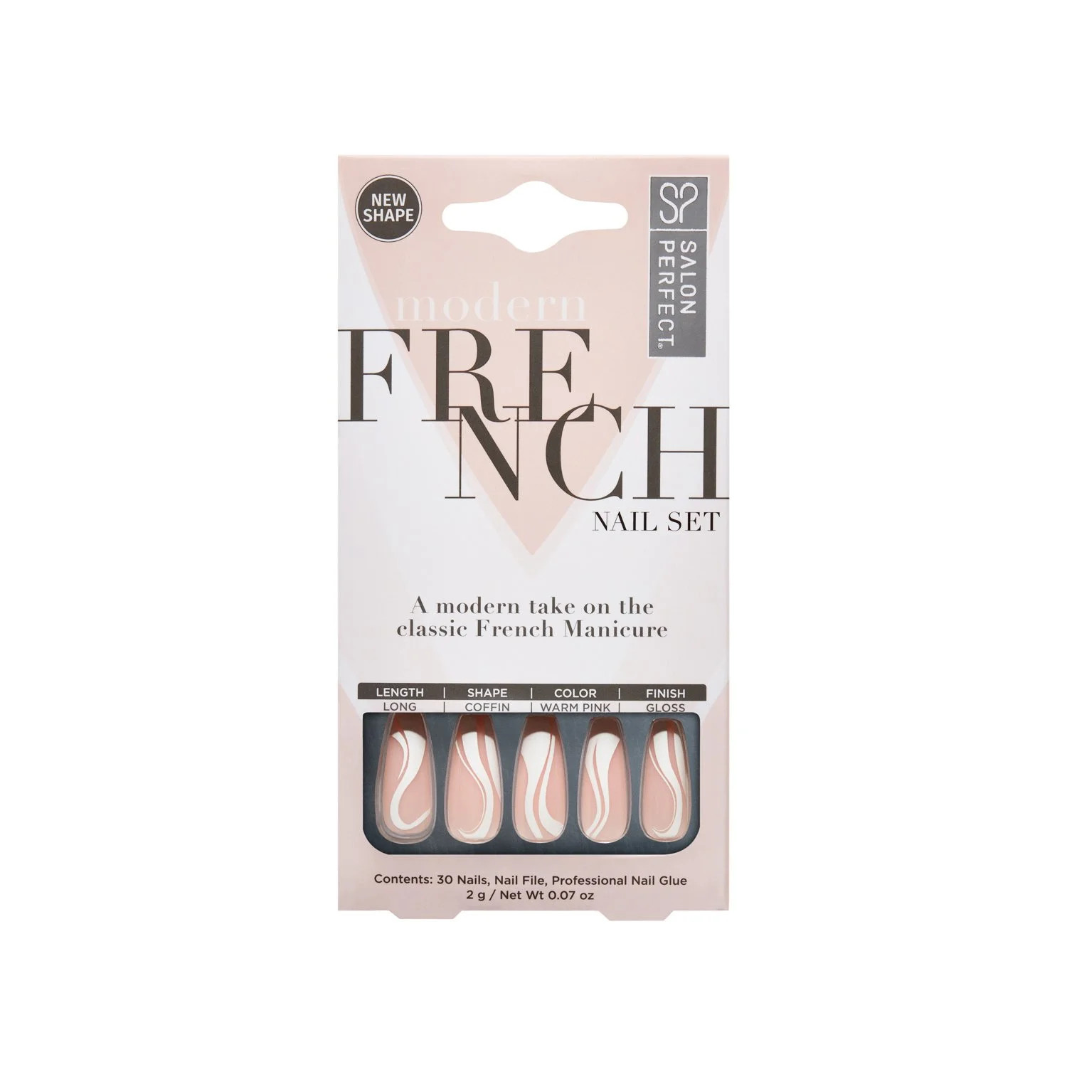 Salon Perfect Artificial Nails, 155 Modern French White Swirl, File & Glue Included, 30 Nails | Walmart (US)