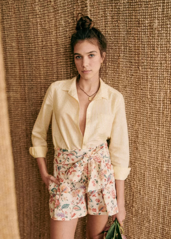 Tomboy Shirt - Wide Blue Stripes Ecru - Cotton - Sézane | Sezane Paris