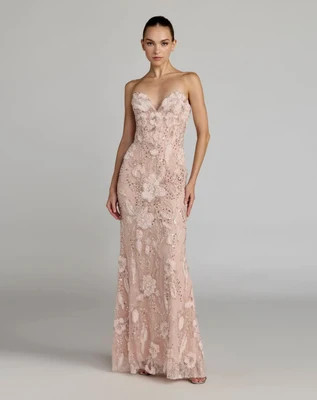 Pink Embellished Lace Strapless Sweetheart Gown | Mac Duggal