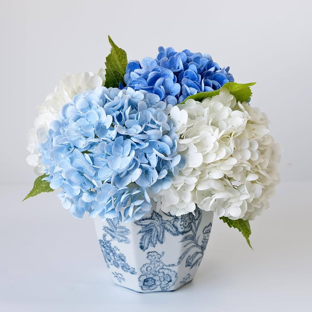 YalzoneMet 4Pcs Real Touch Hydrangea Artificial Flower Natural Lifelike 21'' Long Stem Latex Hydr... | Amazon (US)