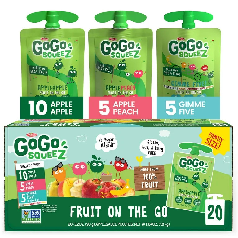 GoGo squeeZ Applesauce and Fruit Puree, Apple Apple, Apple Peach, and Gimme Five! Snack Pouches V... | Walmart (US)