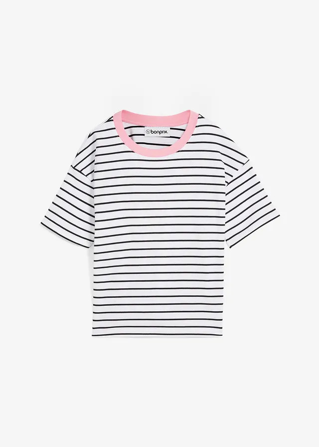 T-shirt van puur biologisch katoen wit-zwart-roze gestreept | Bonprix NL (Influencer)