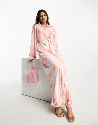 Daska collared maxi dress in light pink print | ASOS (Global)