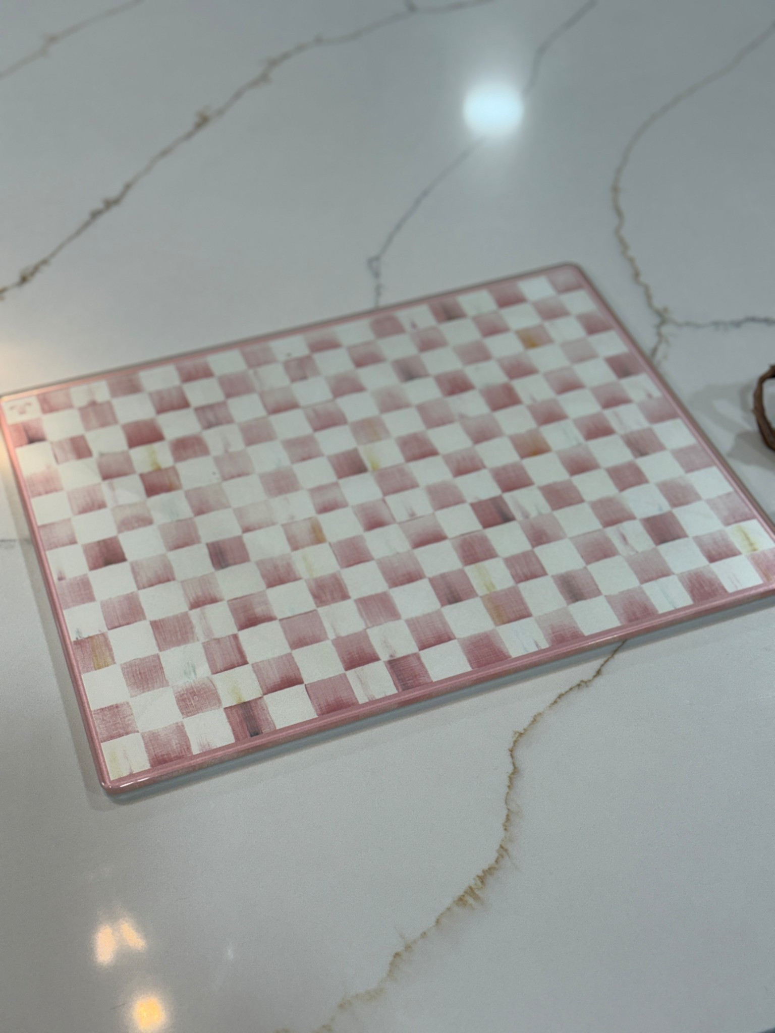 A pink-check moment in my kitchen. This Mackenzie-Childs tempered glass board has officially become the prettiest thing on my counters. Durable, easy to clean, and so cute it basically counts as décor 🩷✨

#LTKFindsUnder100 #LTKHome #LTKGiftGuide