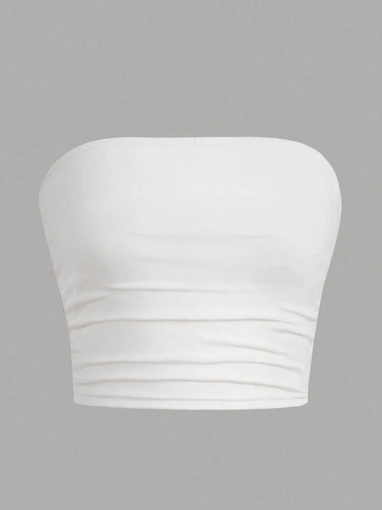 SHEIN Teen Girls Backless Crop Top Ruched Design Tube Top, White Color | SHEIN