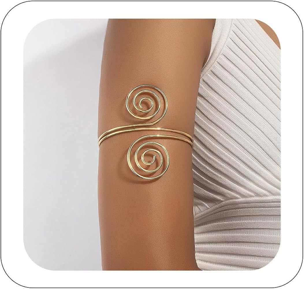 Minimalist Arm Cuff Wrap Swirl Arm Tassel Leaves Armband Gold Silver Upper Armlet Bracelet Open C... | Amazon (US)