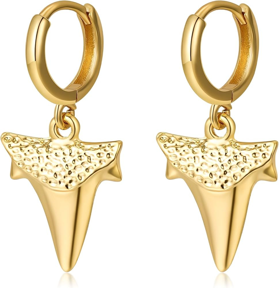 Shark Tooth Earrings Gold Stainless Steel Hoop Shark Teeth Earrings for Women | Amazon (US)