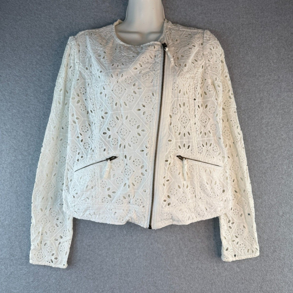 Lucky Brand Women's Livey White Eyelet Moto Jacket Boho Hippie Lightweight Sz M | eBay US