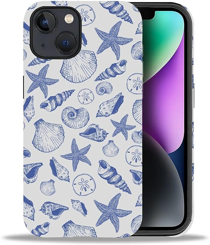 DAIZAG Compatible with iPhone 13 iPhone 14 Case,Blue Seashell Star Full Pattern Plastic Soft TPU ... | Amazon (US)