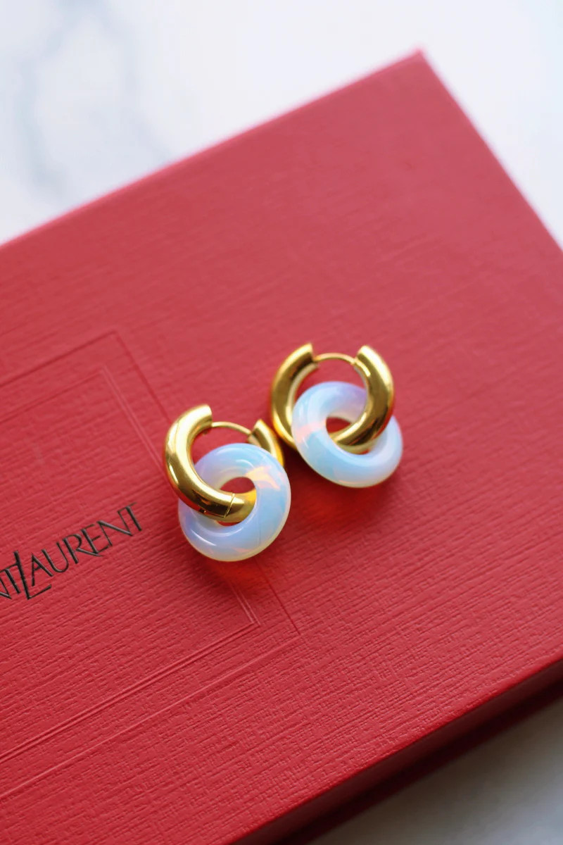 GLAZED DOUBLE HOOP EARRINGS (WATERPROOF & 18K GOLD PLATED) | raëliv