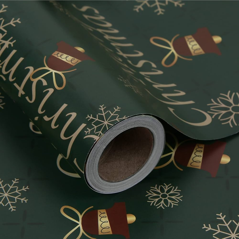 Aimyoo Green Christmas Wrapping Paper Jumbo Roll, Vintage Xmas Gift Wrap Paper 17 in x 32 ft, Mer... | Amazon (US)