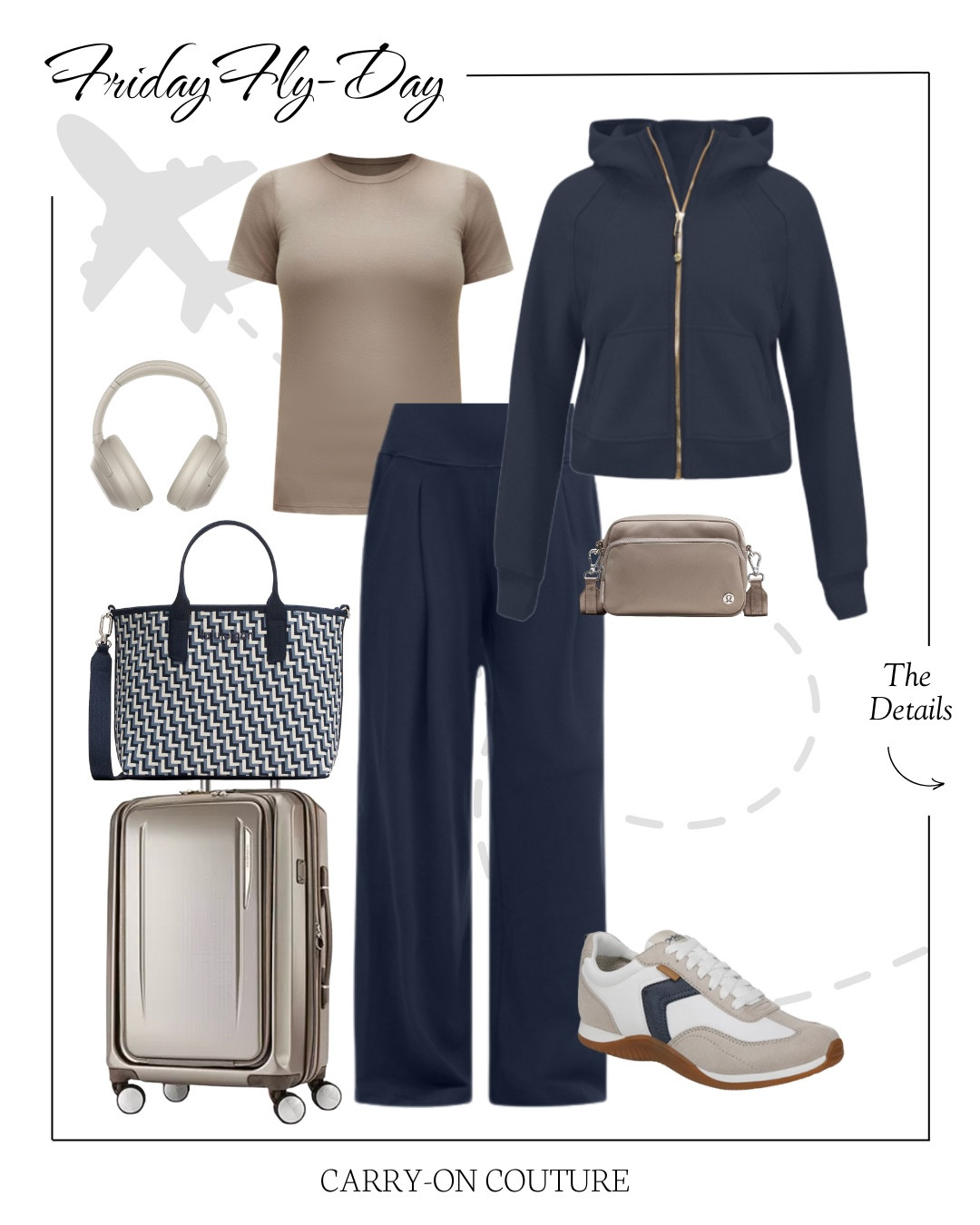 It’s Friday Fly-Day, my favorite day of the week when we celebrate our love for travel and cute outfits!⁣⁣

The Pants: They feel like yoga but look elevated!  These wide-leg pants are a great travel day option.  Comfortable, yet dressy enough for the first day at your destination, they provide full leg coverage and have pockets!

Layers are the key for travel days.  One minute it’s hot, the next minute it’s not!  A zip front hoodie is an easy layer that gives you options, and the soft ribbed T-shirt is made from naturally breathable modal fabric.

The +1 carry-on item is structured and snaps shut.  

I love the small crossbody…it keeps all your airport essentials handy (cell phone, passport, money, chapstick), and stashes away in the tote before boarding your flight.

The hardshell carry-on suitcase is gorgeous and is ready for all of your domestic and international trips.  Bonus…it’s EXPANDABLE!

#LTKOver40 #LTKTravel