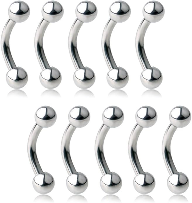 Ruifan 10-24PCS Eyebrow Piercing Jewelry Curved Barbell Kit Eyebrow Tragus Lip Ring 16g 6mm 8mm 1... | Amazon (US)