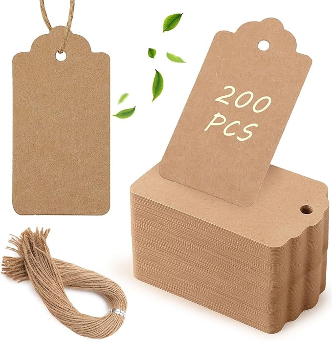 SallyFashion 200pcs Gift Tags with String Attached, 1.7 x 2.8 inch Kraft Paper Hang Handmade Tags... | Amazon (US)