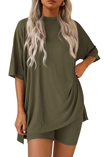 PRETTYGARDEN Women's Two Piece Lounge Set 2025 Summer Casual Oversized Shirts Biker Shorts Matchi... | Amazon (US)