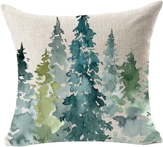 Merry Christmas Tree Gift Cotton Linen Square Throw Pillow Case Cushion Cover 18 x 18 Throw Pillo... | Amazon (US)