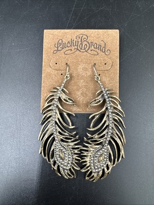 Lucky Brand! Long Drop Earrings Women Jewelry Feather Gold Silver Color 3” | eBay US